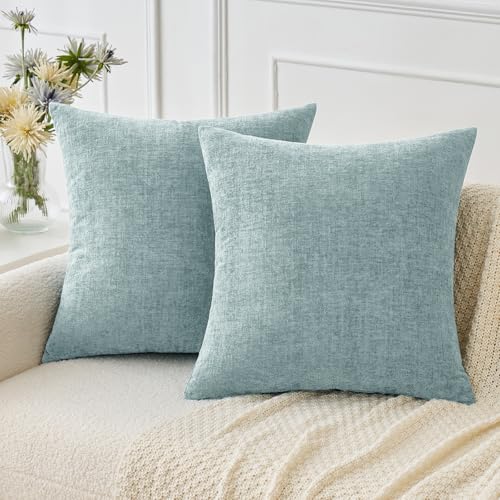 Soft Chenille Throw Pillow Covers Light Blue 18x18 Inch Pack of 2 (18" x 18" (Pack of 2) / Light Blue)