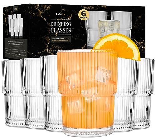 Ribbed Glass Cups 15oz (15 Ounces)