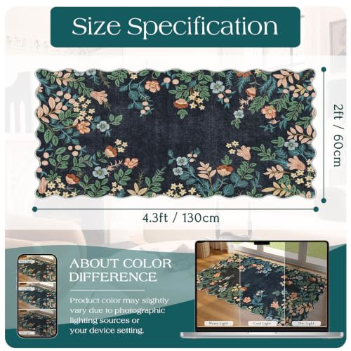 Front Door Mat Indoor Entrance (Floral - Dark Navy / 2' x 4'3" (Rectangular))