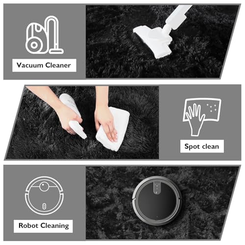 5x8 Shag Area Rug for Bedroom (Black / 5' x 8' (Rectangular))