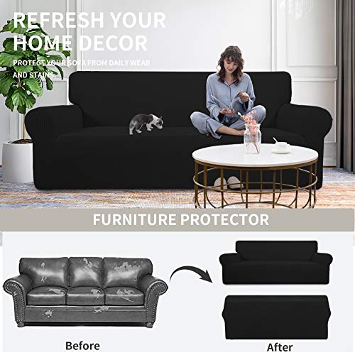 Stretch Loveseat Couch Covers Washable Black (Medium Loveseat / Black)