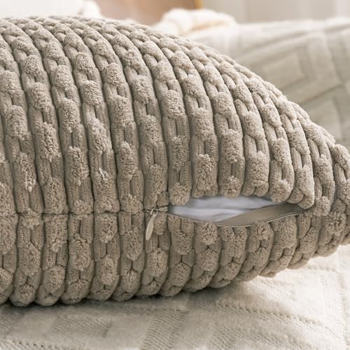 Set of 4 Taupe Decorative Throw Pillow Covers 22x22 Inch Corduroy Pillow Covers for Bed Couch Sofa Living Room Soft Square Cushion Cases (Taupe / 22" x 22" (Pack of 4))