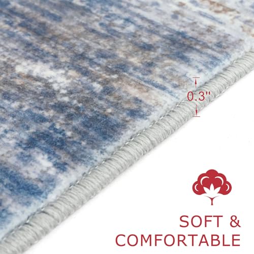 Modern Abstract Washable Rug Runner 2.6x14 Hallway Rug Runner Non (Blue Rust White / 2'8" x 14' (Runner))