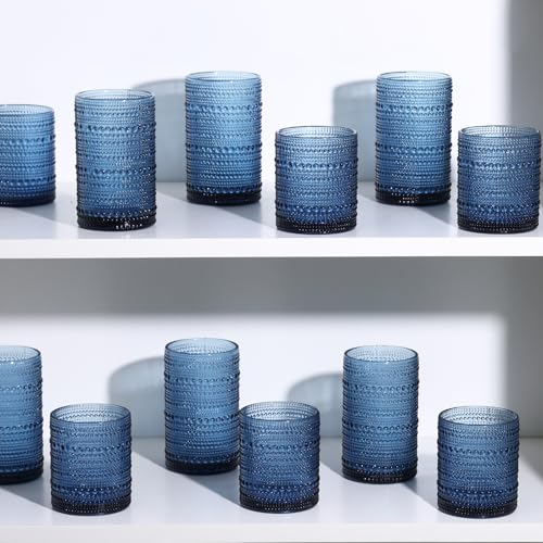Blue Hobnail Drinking Glasses Set of 6 Vintage Glass Cups (Blue / 6pcs)