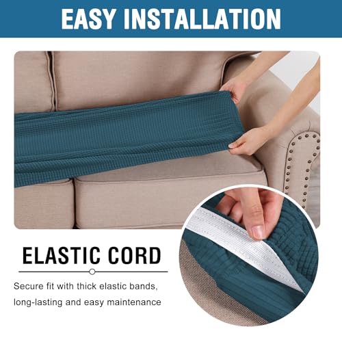 Super Stretch Individual Seat Cushion Covers Sofa Covers Couch Cushion Covers Slipcover Sets Thick Jacquard Textured Twill Fabric (Deep Teal / 1 Cushion Loveseat)