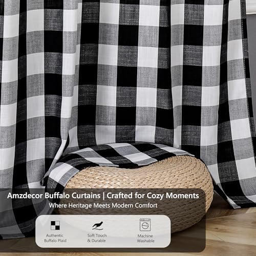Buffalo Plaid GEO Grommet Curtains 95 Inch Length Black White (Black/White / 40"W x 95"L (Pack of 2))