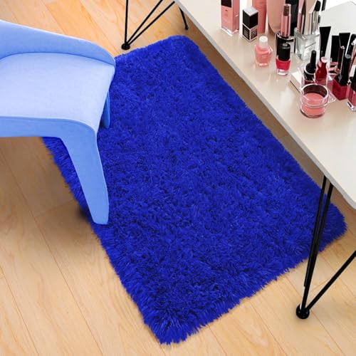 Fluffy Small Rug for Bedroom 2x3 (Royal Blue / 2' x 3' (Rectangular))