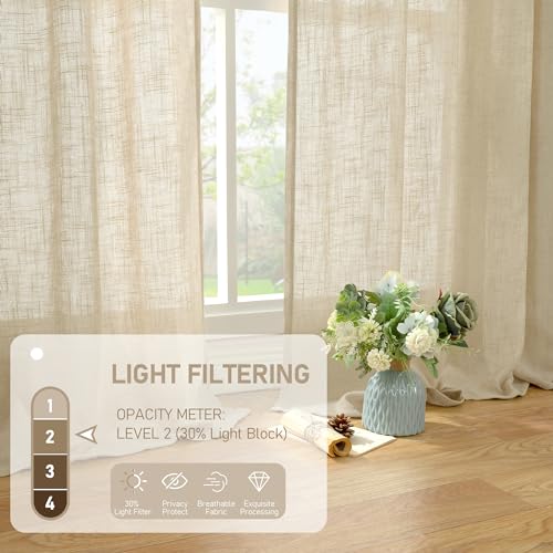 Light Filtering Linen Curtains 102 inches Long (Linen / 52"W x 102"L (Pack of 2))