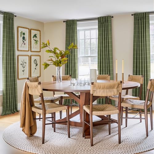 Olive Green Buffalo Check Plaid 100% Blackout 84 Inch Long Curtain (52"W x 84"L (Pack of 2) / Grid Pattern | Olive Green & White)