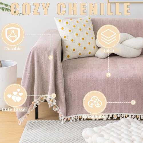 Soild Couch Covers for Dogs Pink (91" x 134" / Tassel Ball: Light Pink)