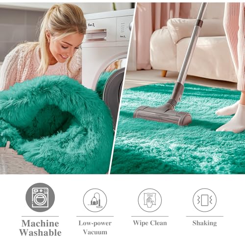 Teal Green Round Rugs for Bedroom (9 Ft Round / Teal Green)