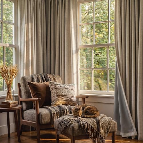 Burlap 100% Blackout Linen Curtains 78 Inch Long for Bedroom (Burlap / 52"W x 78"L (Pack of 2))