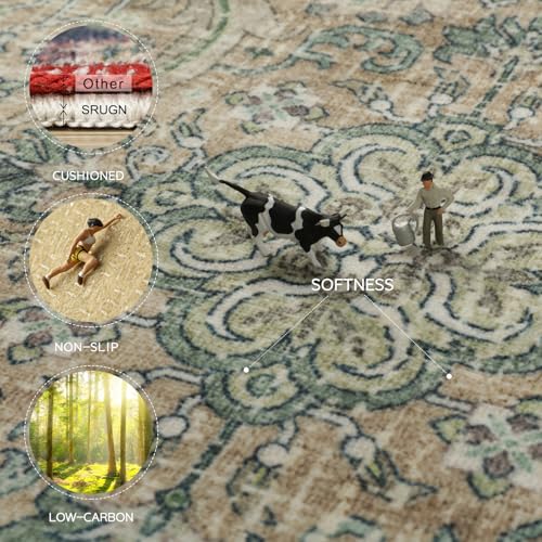 Green Retro 8x10 Washable Area Rugs for Living Room (8' x 10' (Rectangular) / Green-olive-beige-brown-charcoal)