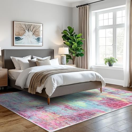 Abstract Area Rugs 5x7 Ft Washable Rugs for Living Room (Multi Pink / 5' x 7' (Rectangular))