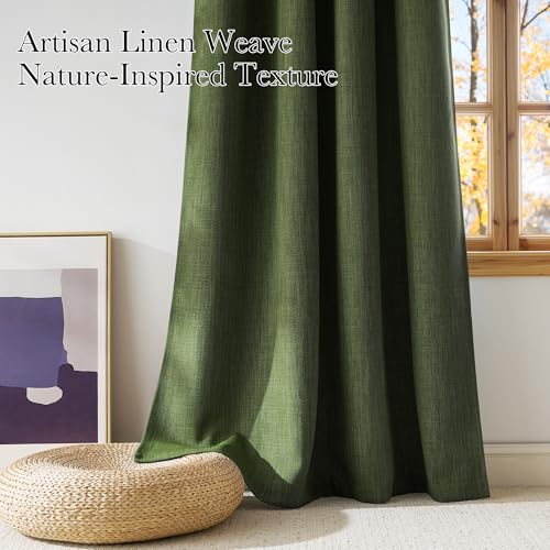 Faux Linen Froest Green Blackout Curtains 84 inches Long for Living Room (Linen Froest Green / 52"W x 84"L (Pack of 2))