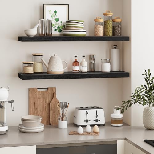 Floating Wall Shelves for Decor (Black / 35in)