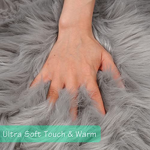 Grey Faux Sheepskin Fur Rug 3x5 ft (Grey / 3' x 5' (Rectangular))
