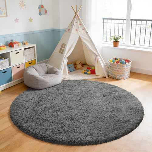 Fluffy Round Area Rugs for Bedroom (Deep Grey / 6' (Round))