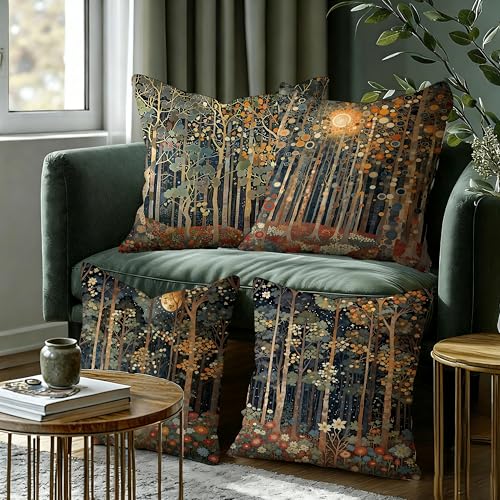 Rustic William Morris Inspired Autumn Forest Pillow Covers 20x20 Set of 4 (Forest-orange -4 / 20" x 20" (Pack of 1))
