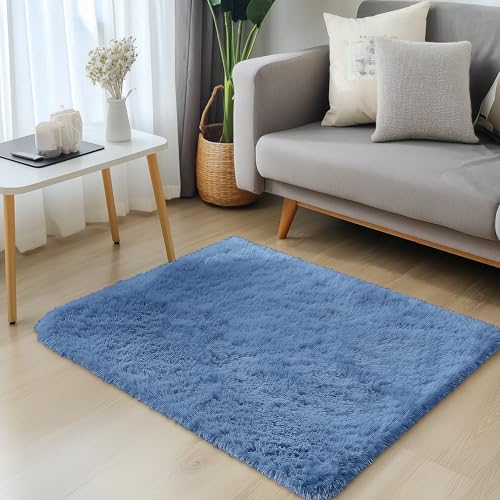 2x3 Machine Washable Small Bedside Rug (2x3 Ft / Blue)
