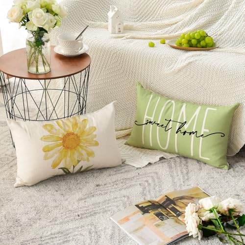 Home Sweet Home Spring Summer Flowers Green Throw Pillow Covers (Green / 20" x 12" (Pack of 4))