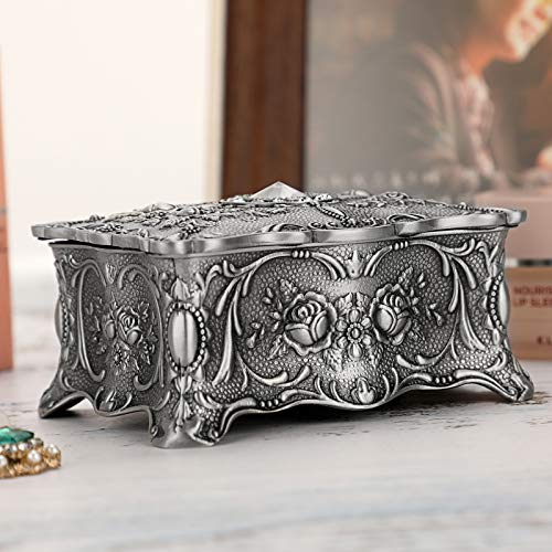Vintage Trinket Jewelry Box for Ring Earrings Necklace Organizer (Small / Metallic Grey)