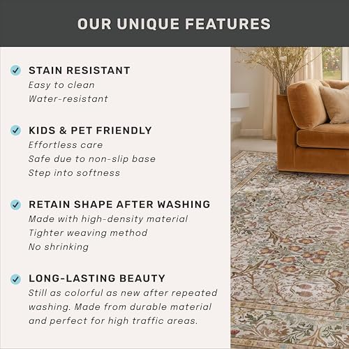 Washable Dining Room Rugs for Under Table (Moss / 7' x 9' (Rectangular))
