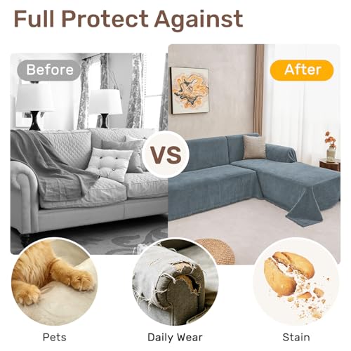 2 Pieces Sectional Couch Covers L Shaped Cover L Dusty Blue (Dusty Blue / 71"×102"+71"×110")