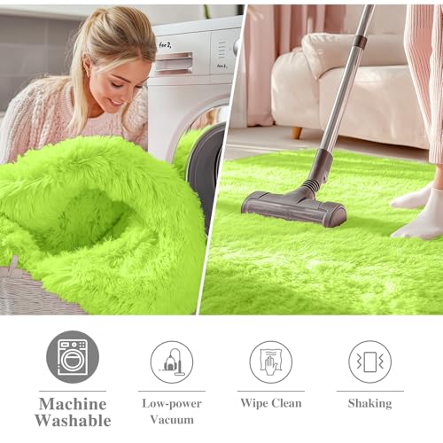 Lime Green Round Rugs for Bedroom (2 Ft Round / Lime Green)