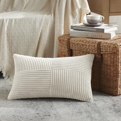 2 Packs Cream Long Lumbar Decorative Throw Pillow Covers 12x24 Inch for Couch Bed Sofa (Cream / 24" x 12" (Pack of 2))