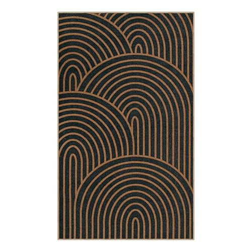 Modern Rainbow Easy Jute Front Porch Rug (3' x 5' (Rectangular) / Black/Multi-rainbow-1)