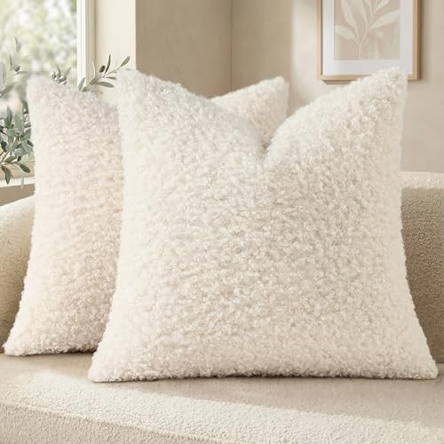 Sherpa Throw Pillow Covers 20x20 Set of 2 Neutral Cream (Cream / 20" x 20" (Pack of 2))
