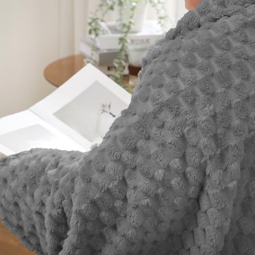 Grey Throw Blanket 50"×60" inches Fuzzy 3D Jacquard Decorative (Grey / 50"×60”)