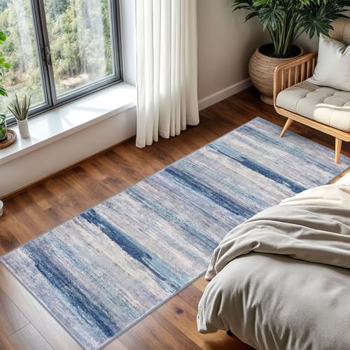 Modern Abstract Washable Rug Runner 2x5 Hallway Rug Runner Non (Blue/Grey/Beige / 2' x 5' (Runner))