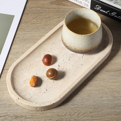 Natural Marble Tray for Bathroom Counter (Travertine / 10" x 5" x 0.7")