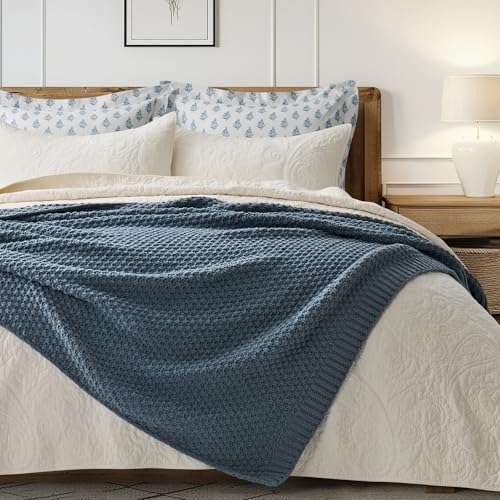 HOME Chunky Chenille Knit Throw Blanket (Stormy Blue / 50" X 60")