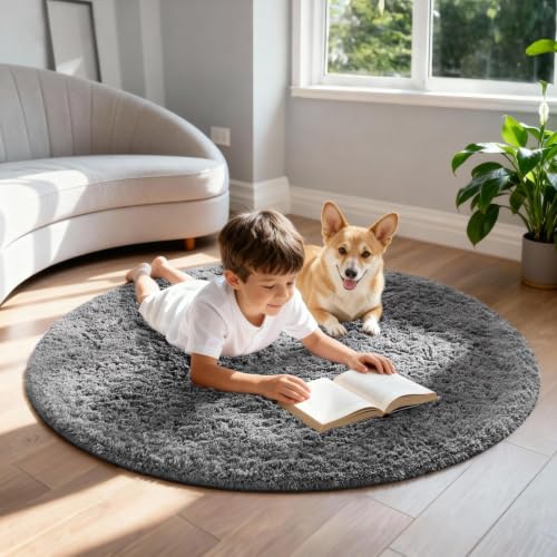Round Rug 4Ft Grey Circle Area Rugs (1- Grey / 4' (Round))