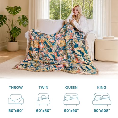 Boho Throw Blanket 50"x60" Vintage Jungle Bird Blanket for Couch (Jungle Jewel / 50"x60")