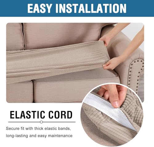 Super Stretch Individual Seat Cushion Covers Sofa Covers Couch Cushion Cover Slipcover Sets Thick Jacquard Textured Twill Fabric (Sand / 3 Cushion XL Sofa)