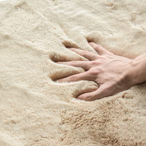 Camel Plush Shag Faux Rabbit Washable Fuzzy Fur Rugs for Living Room Bedroom Kids Circle Small Nursery Area Rug Round Rug 3ft (3' (Round) / Beige)