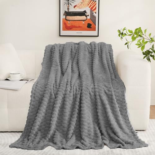 Grey Throw Blanket 50"×60" inches Fuzzy 3D Jacquard Decorative (Grey / 50"×60”)
