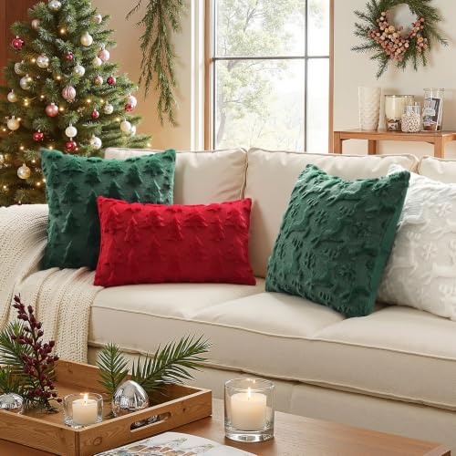 Dark Green Reindeer Faux Fur Throw Pillow Covers 18x18 Set of 2 (Dark Green Reindeer / 18" x 18" (Pack of 2))