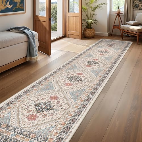 Hallway Runner Rug 2x12 Extra Long Washable Runner (Blue/Red/Multi / 2' x 12' (Runner))