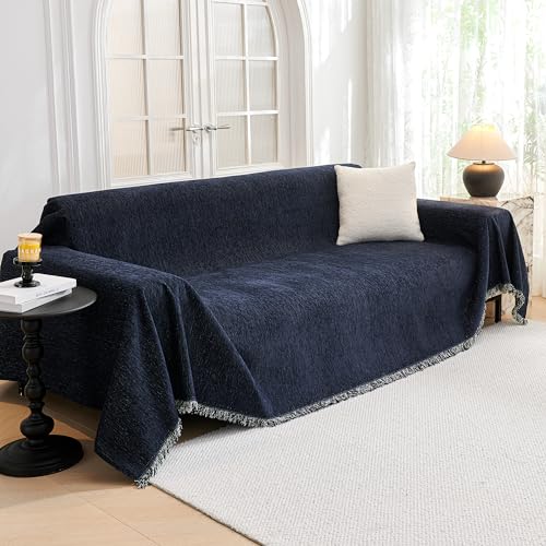 Couch Cover for Dogs Washable Couch Covers for 3 Cushion Couch Sofa Super Soft Sofa Slipcover Non Slip Sofa Cover (91" x 134" / Navy Blue)