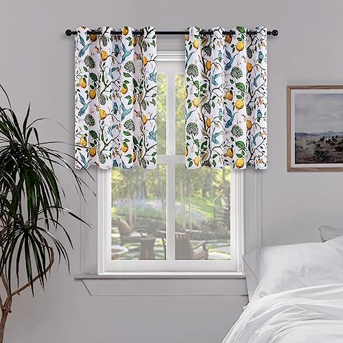 White Blackout Tiers 36 Inch Length Curtains Classical Watercolor Botanical Floral Hummingbird Grommet Half Window Treatment (White / 52"W x 36"L (Pack of 2))