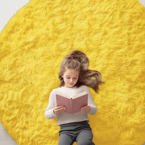Yellow Round Rugs for Bedroom (6 Ft Round / Yellow)