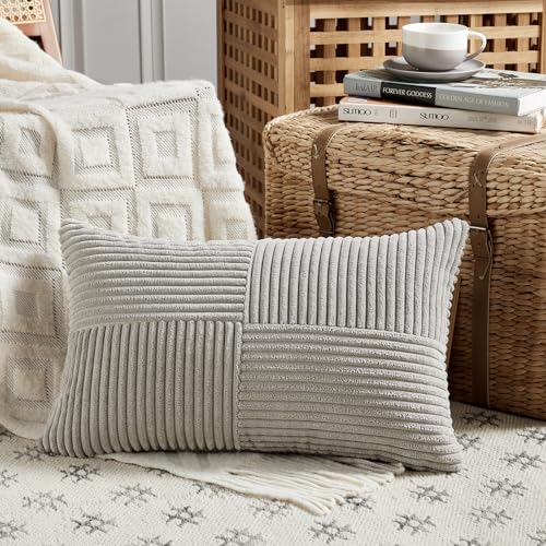 2 Packs Neutral Grey Lumbar Decorative Throw Pillow Covers 16x28 Inch for Living Room Couch Bed Sofa (Neutral Grey / 28" x 16" (Pack of 2))