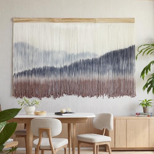 Large Dip Dye Macrame Wall Hanging Tapestry 59"x38" Boho Decor (Blue Gray and Coffee)