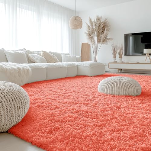 9x12 Machine Washable Large Area Rugs for Living Room (9x12 Ft / Coral Red)