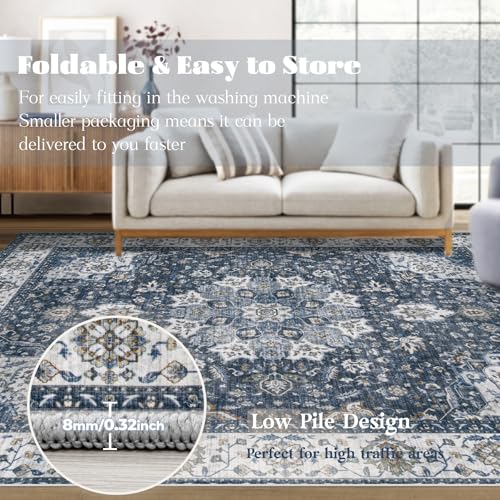 Area Rug 8x10 Washable Rug (Vintage Blue / 8' x 10' (Rectangular))